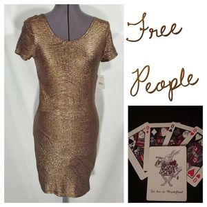 NWT Free People Moonage Daydream Dress Metallic